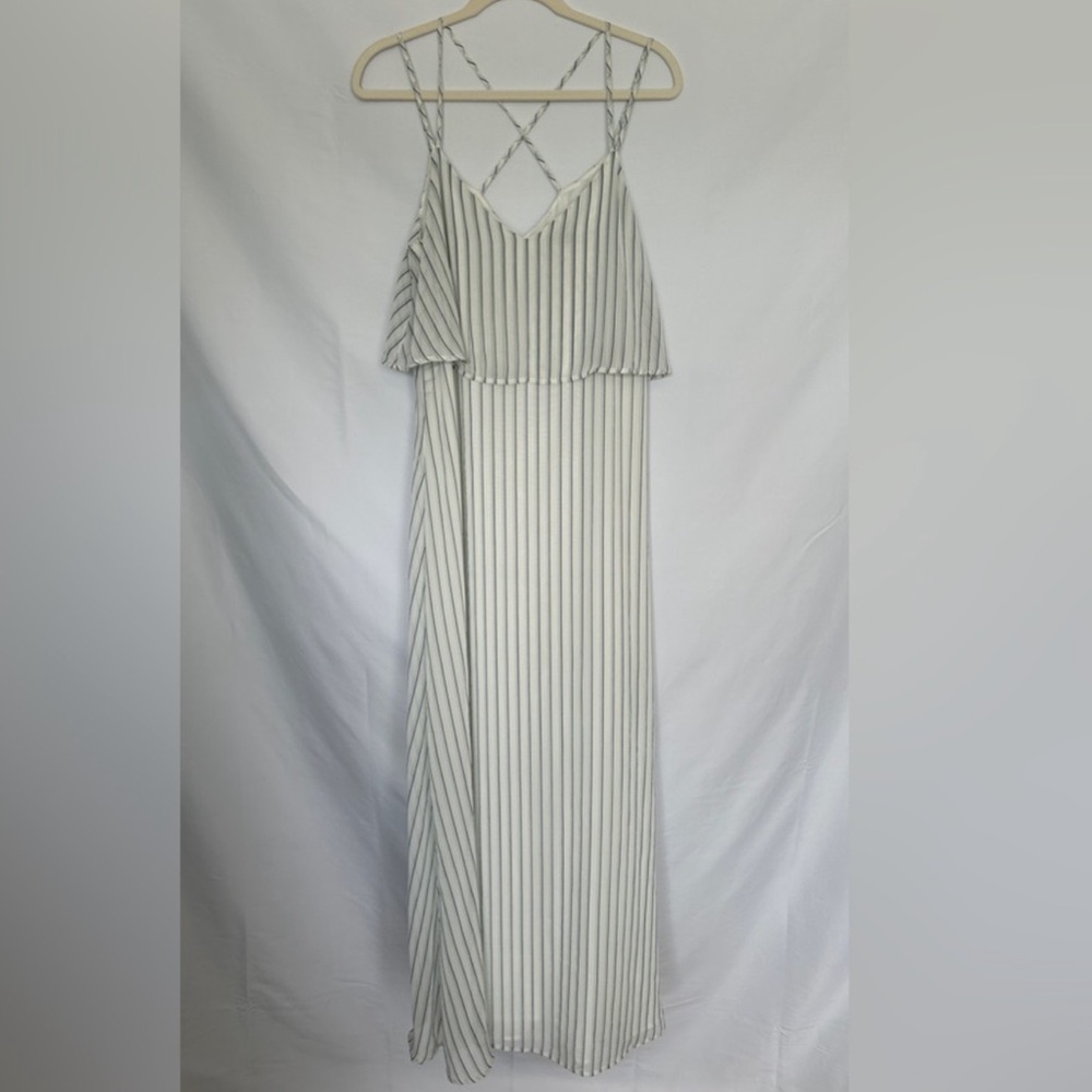 Ann Taylor NWT White and Blue Striped Spaghetti Strap Maxi Dress
